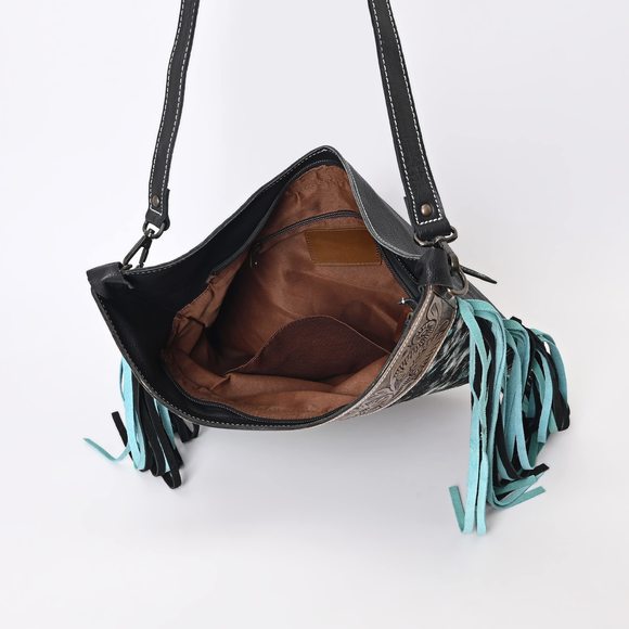 Leather Cross Body Bag Purse Sling Bag With Zier Natural Cowhide ;) - Picture 5 of 7